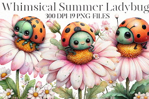 Whimsical Summer Ladybug Clipart, an Illustration by Designworld
