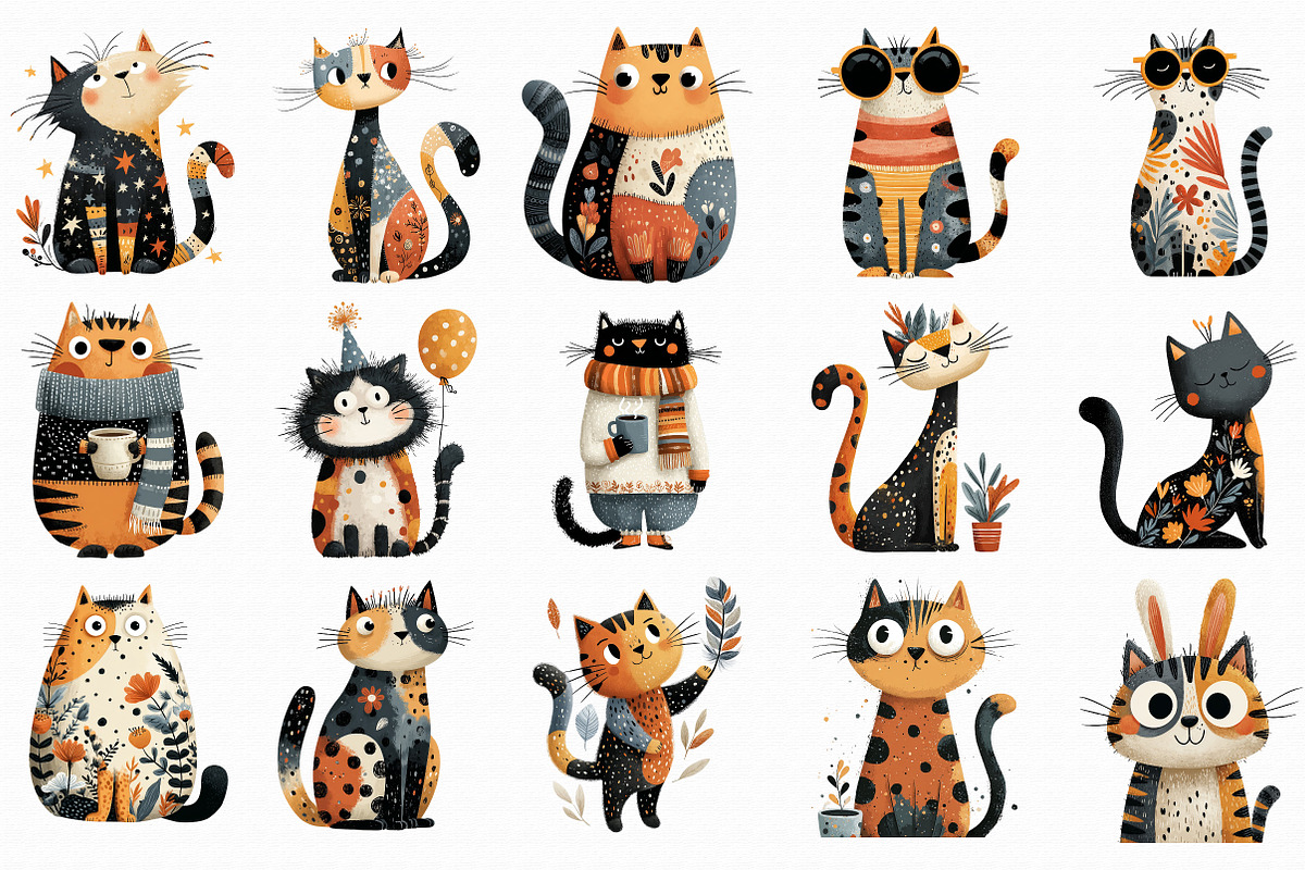 Quirky Cats Clipart PNG, an Illustration by Libby Wishes (Photo 5 of 7)