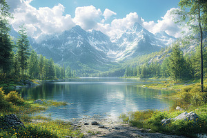 National park with lake on mountain background, a Nature Photo by AlyaAnd