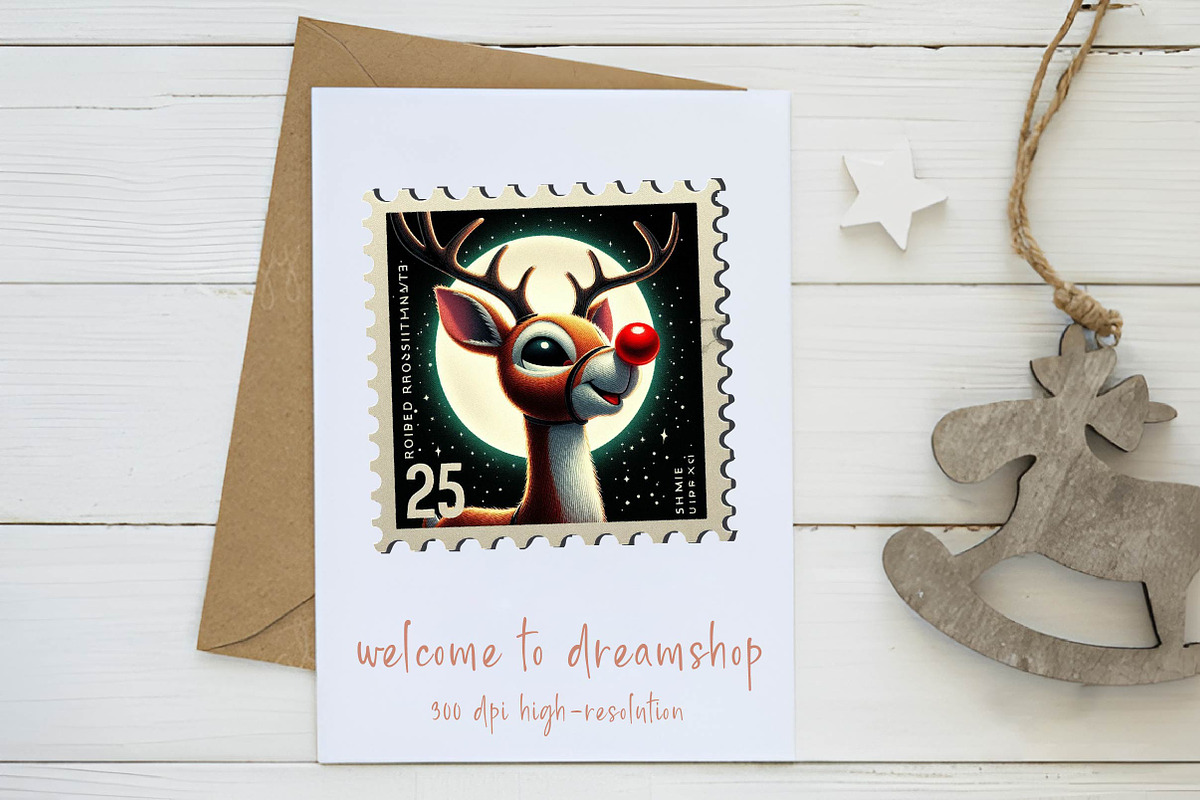 christmas reindeer Postage Stamps, an Illustration by CreationArt (Photo 3 of 6)