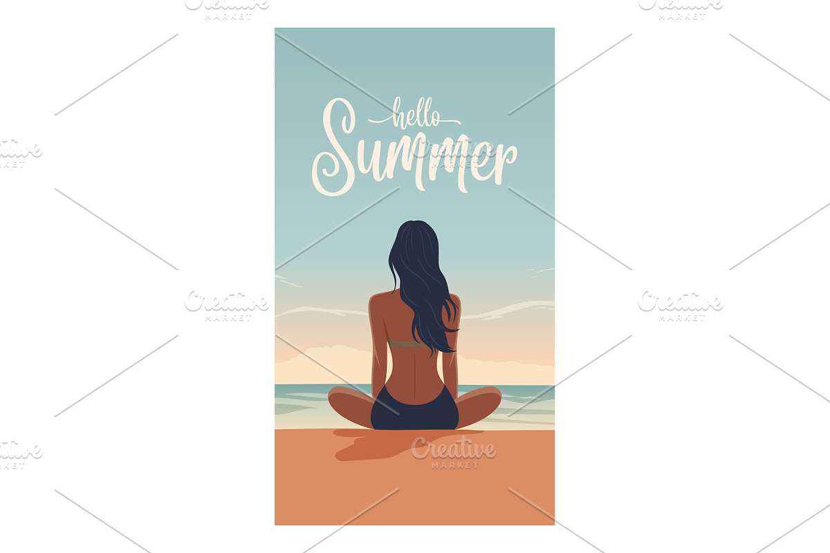 Girl Watching Sunset by the Sea., a Person Illustration by Gomolach (Photo 2 of 5)