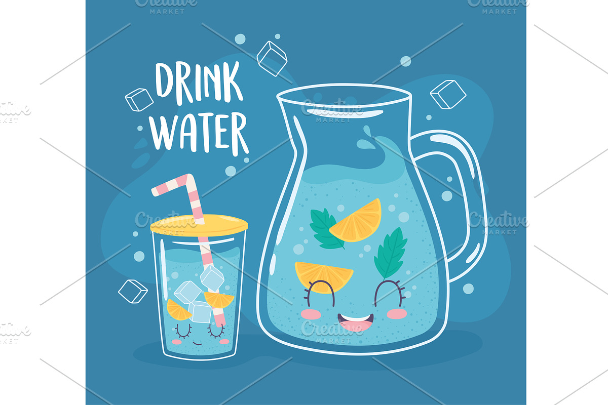 drink water glass pitcher, a Food Illustration by studiogstock