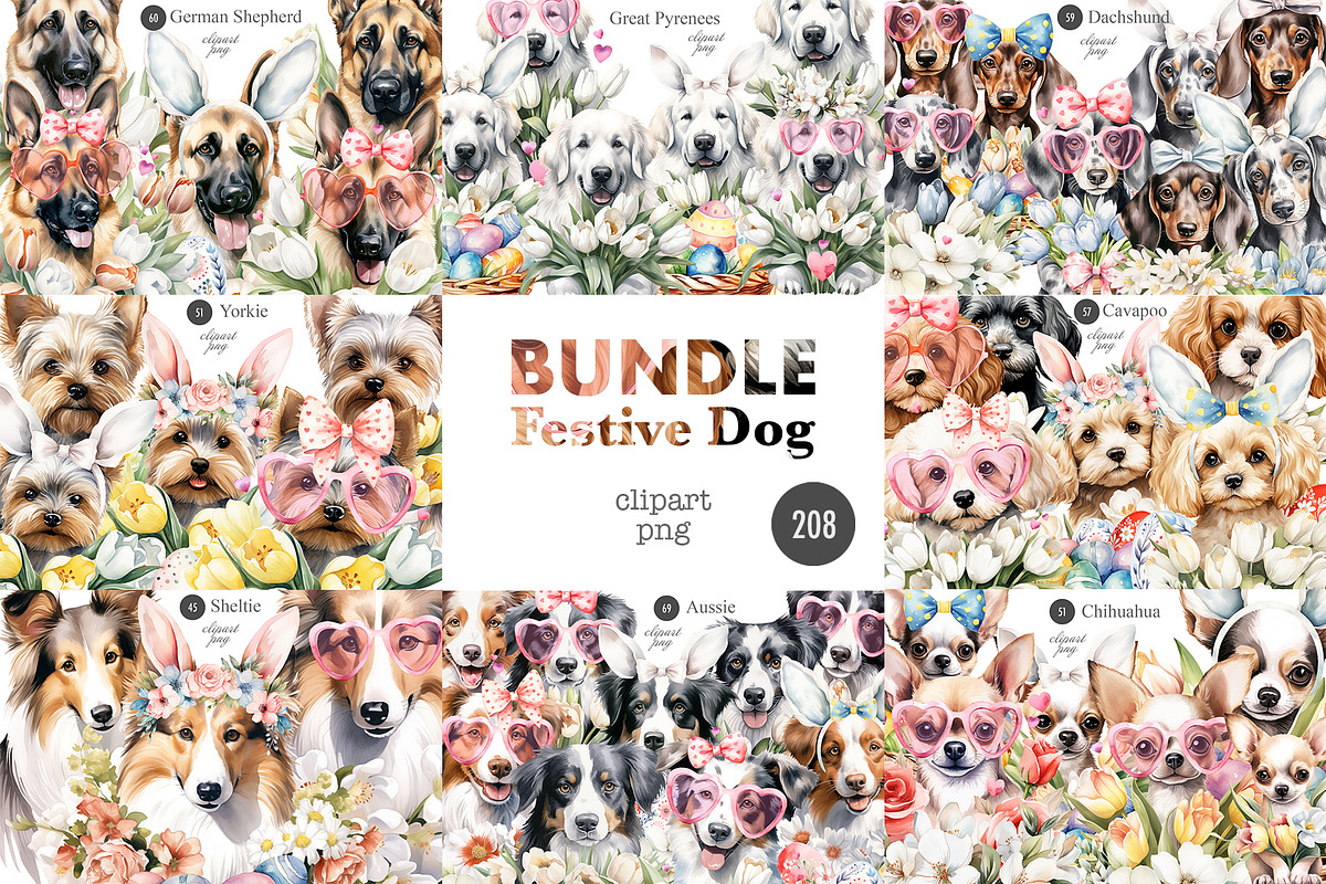 Festive dogs bundle, an Animal Illustration by TheCuteShop (Photo 1 of 33)