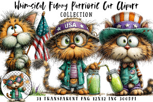 Whimsical Funny Patriotic Cat Clipar, an Illustration by OK Design