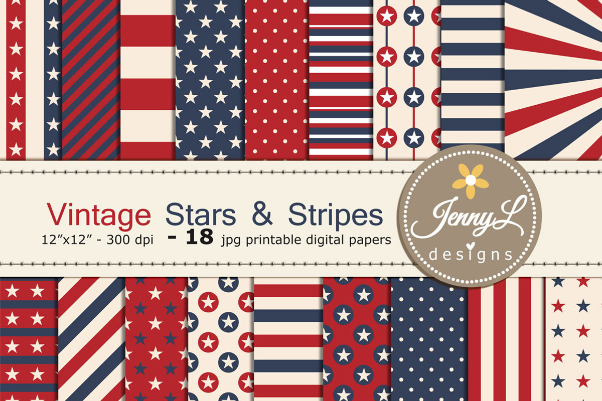 Vintage 4th of July Digital Papers, a Pattern Graphic by JennyL Designs (Photo 1 of 3)