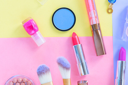 Colorful make up flat lay scene stock photo containing makeup and cosmetics, a Beauty & Fashion Photo by Neirfy