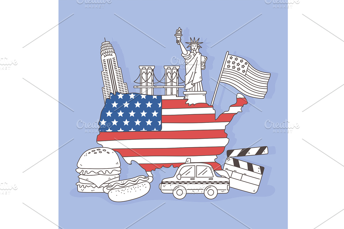 United States of America outline, an Illustration by studiogstock