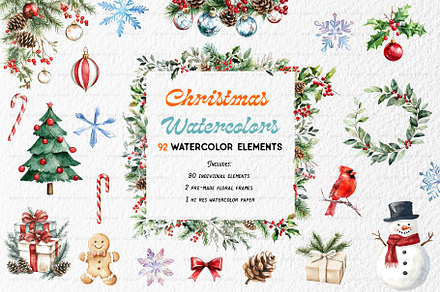 Watercolor Christmas Illustrations, a Seasonal Illustration by BirDIY Design
