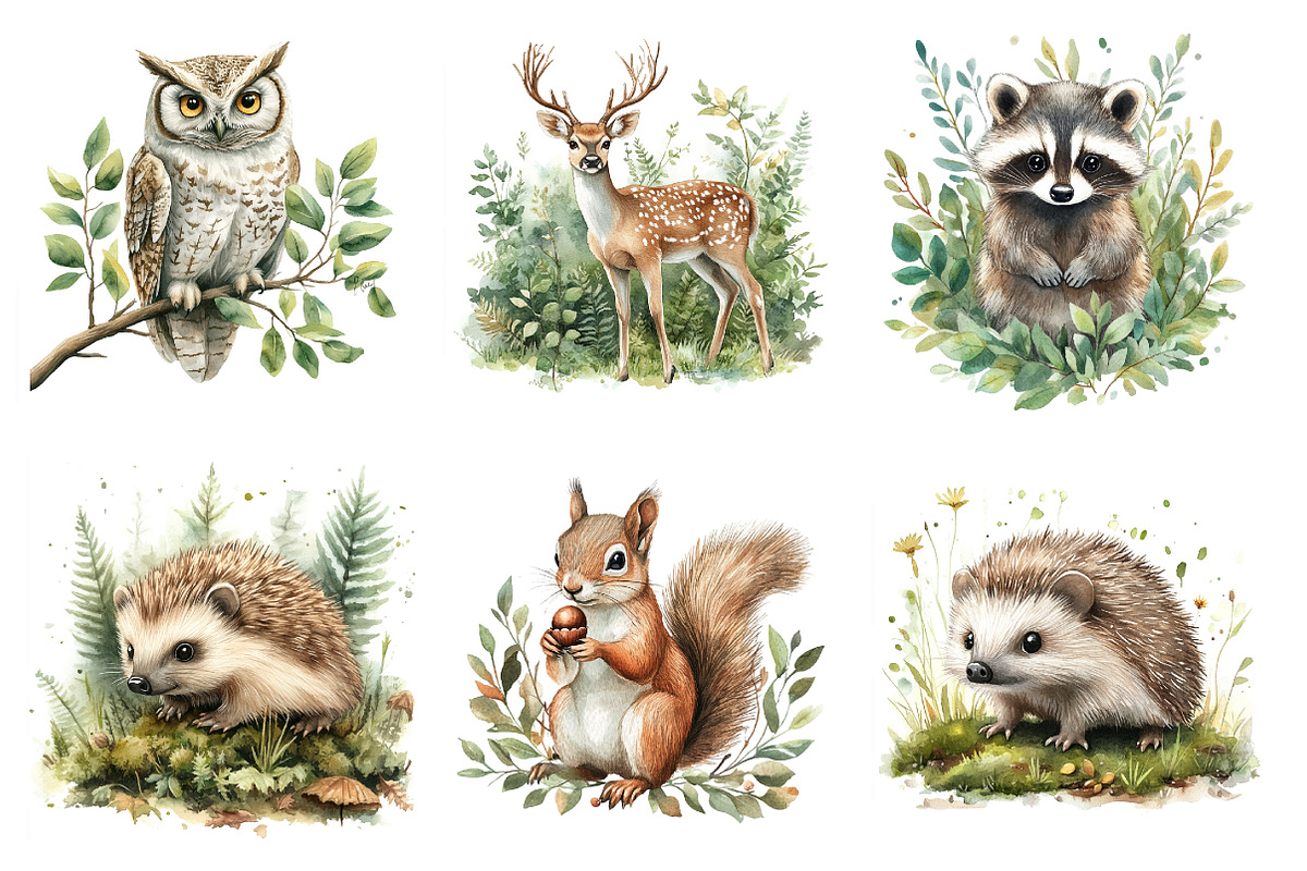 Watercolor Green Forest Clipart, an Illustration by Dream Creation (Photo 3 of 8)