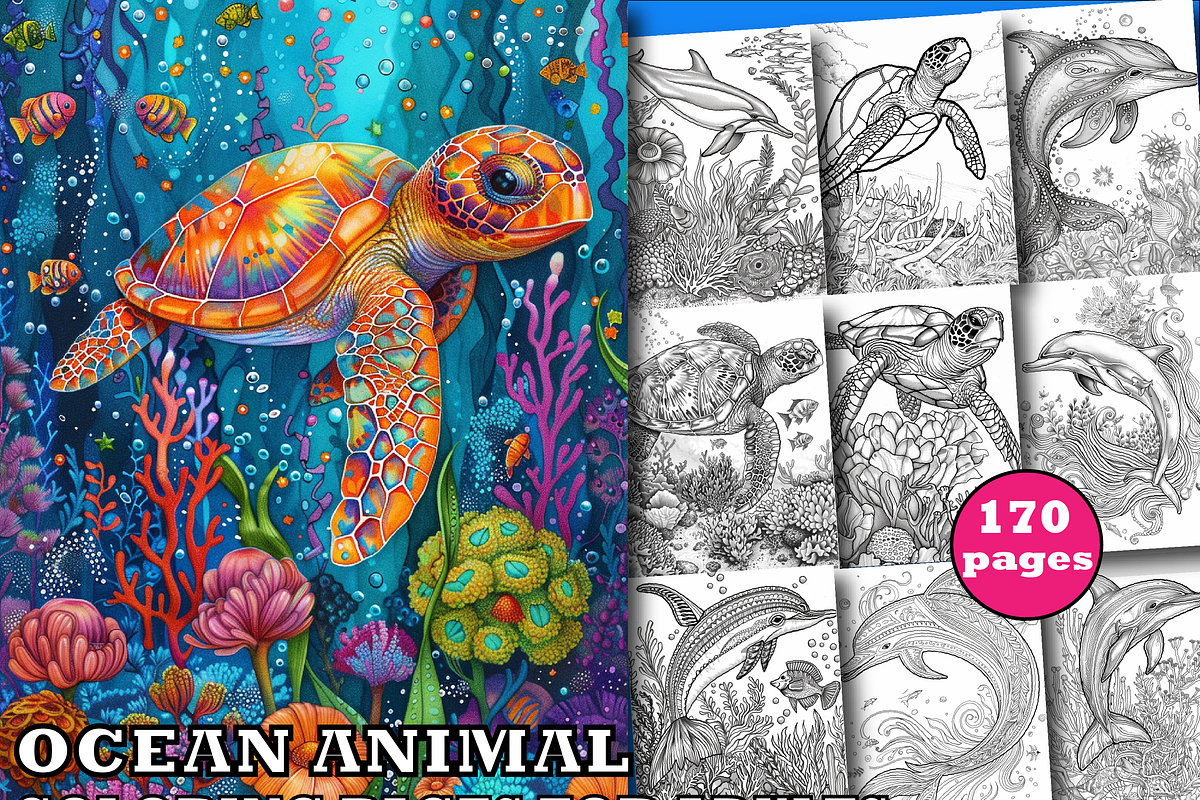 Ocean Animal Adult Coloring Pages, an Illustration by Design Home (Photo 1 of 7)