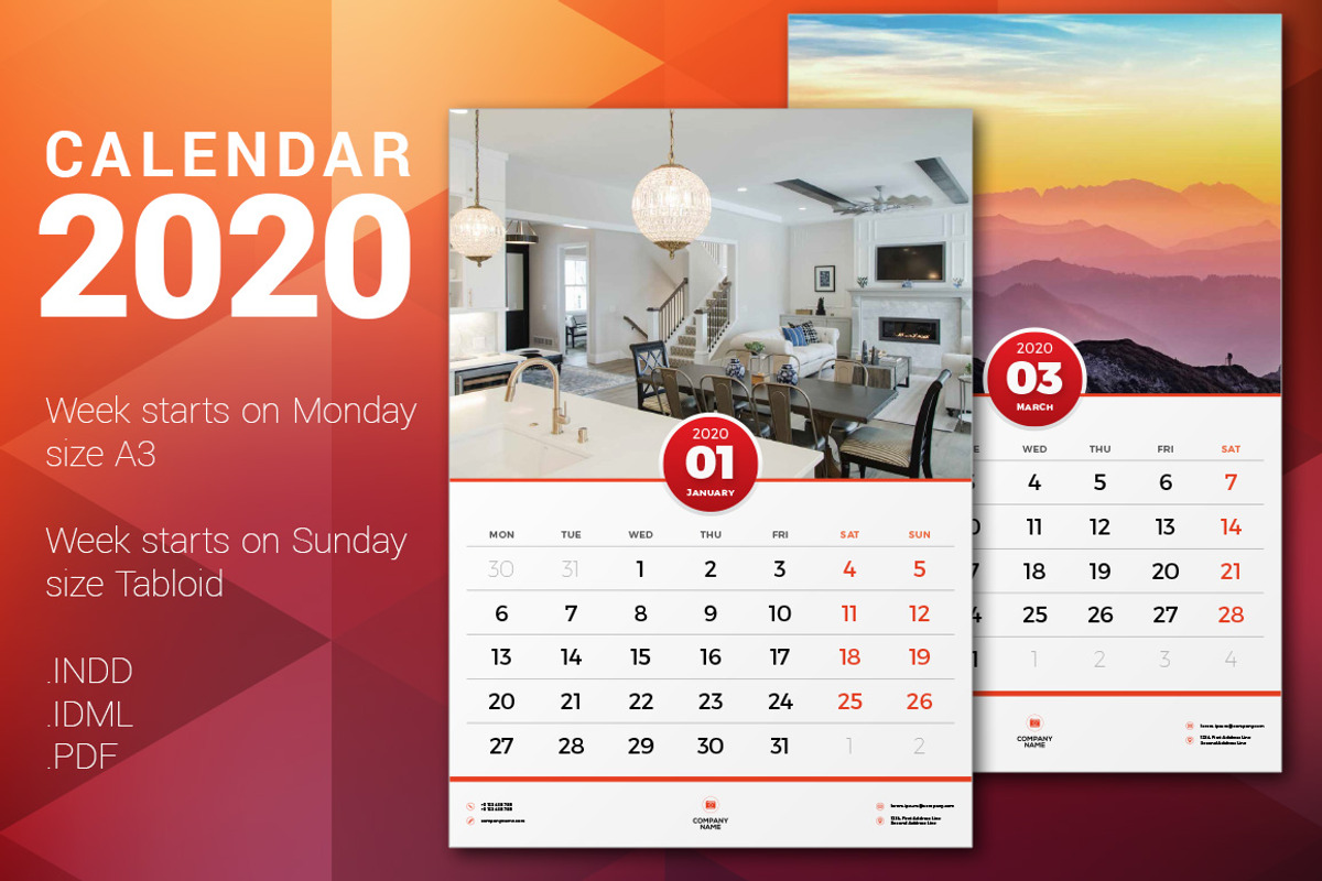 Wall Calendar 2020, a Stationery Template by AntartStock (Photo 1 of 4)