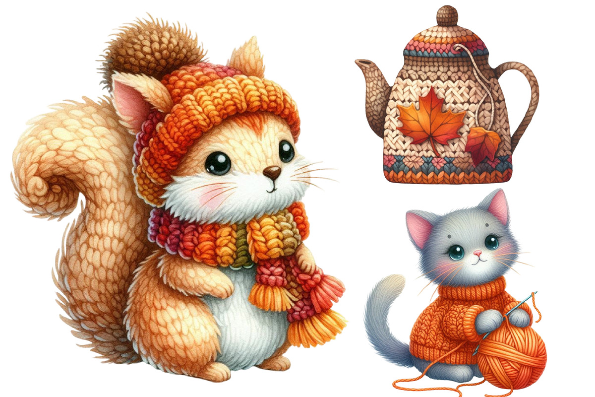 Watercolor Crochet Autumn Clipart, an Illustration by Designworld (Photo 6 of 7)
