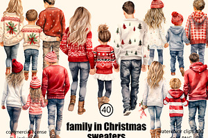 Family in Christmas sweaters clipart