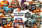 Fall trucks with pumpkins PNG, a Seasonal Illustration by ThatsDesignArt (Thumbnail 1 of 10)