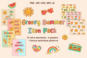 Groovy Summer Icon Pack, an Illustration by JulyGart (Thumbnail 1 of 5)