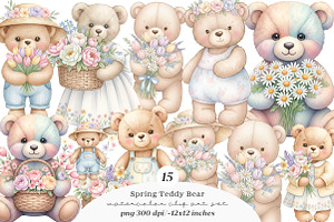 Spring Teddy Bear Clipart, an Illustration by SinaCreation