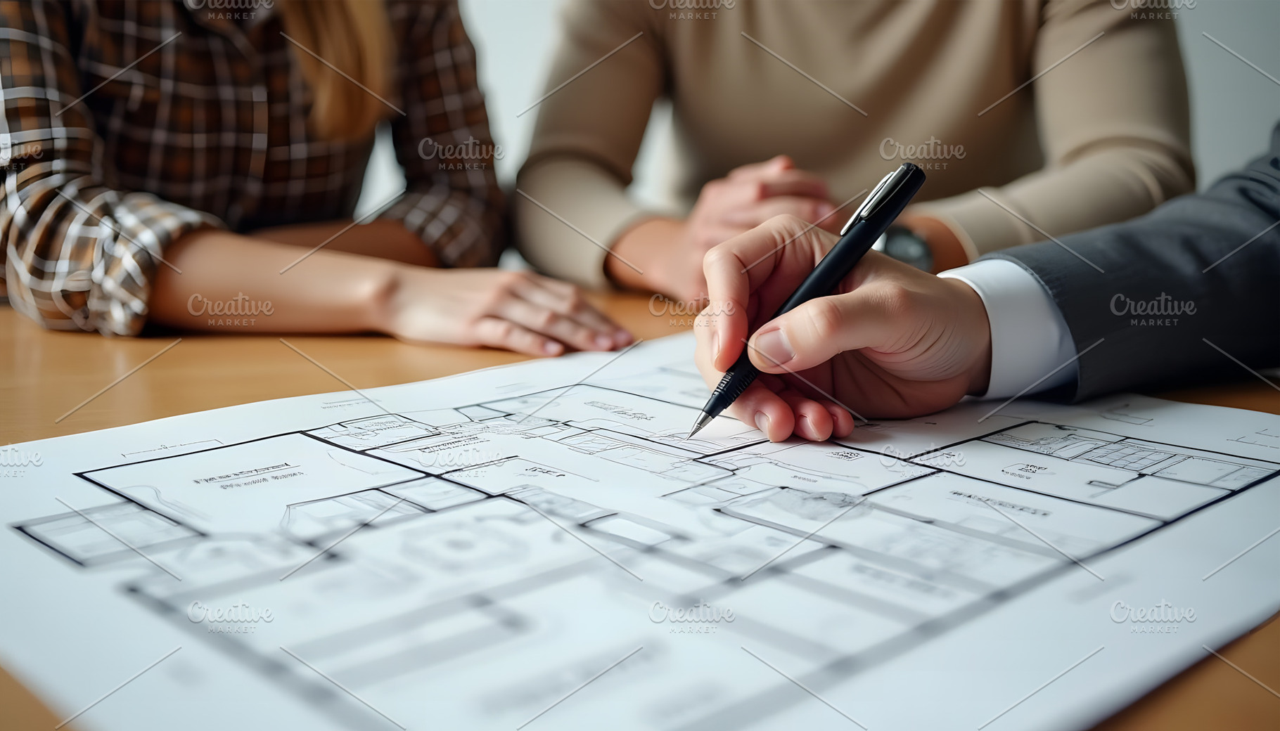 Architect Reviewing Blueprint with C, an Arts & Entertainment Photo by Stock Shape