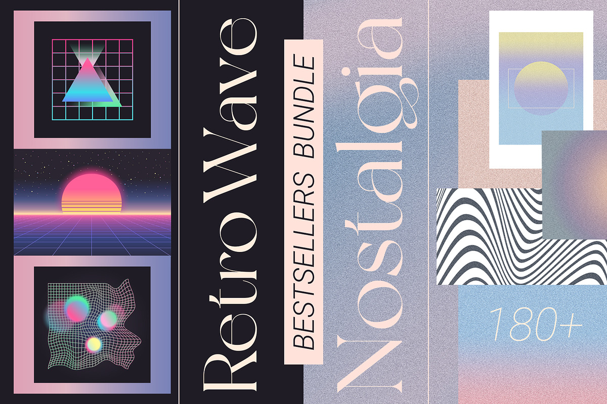 Bundle: Retrowave & Nostalgia Pack, an Object Graphic by Oksana Trygub (Photo 1 of 27)