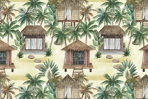 Tropical Bungalow. Seamless Pattern2