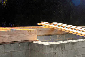 Construction site with wooden beams