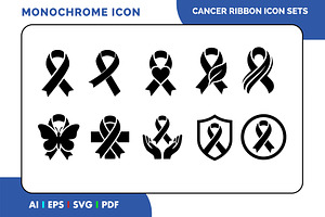 Cancer Awareness Ribbon Icon Set, a Solid Icon by Fontmine Studio