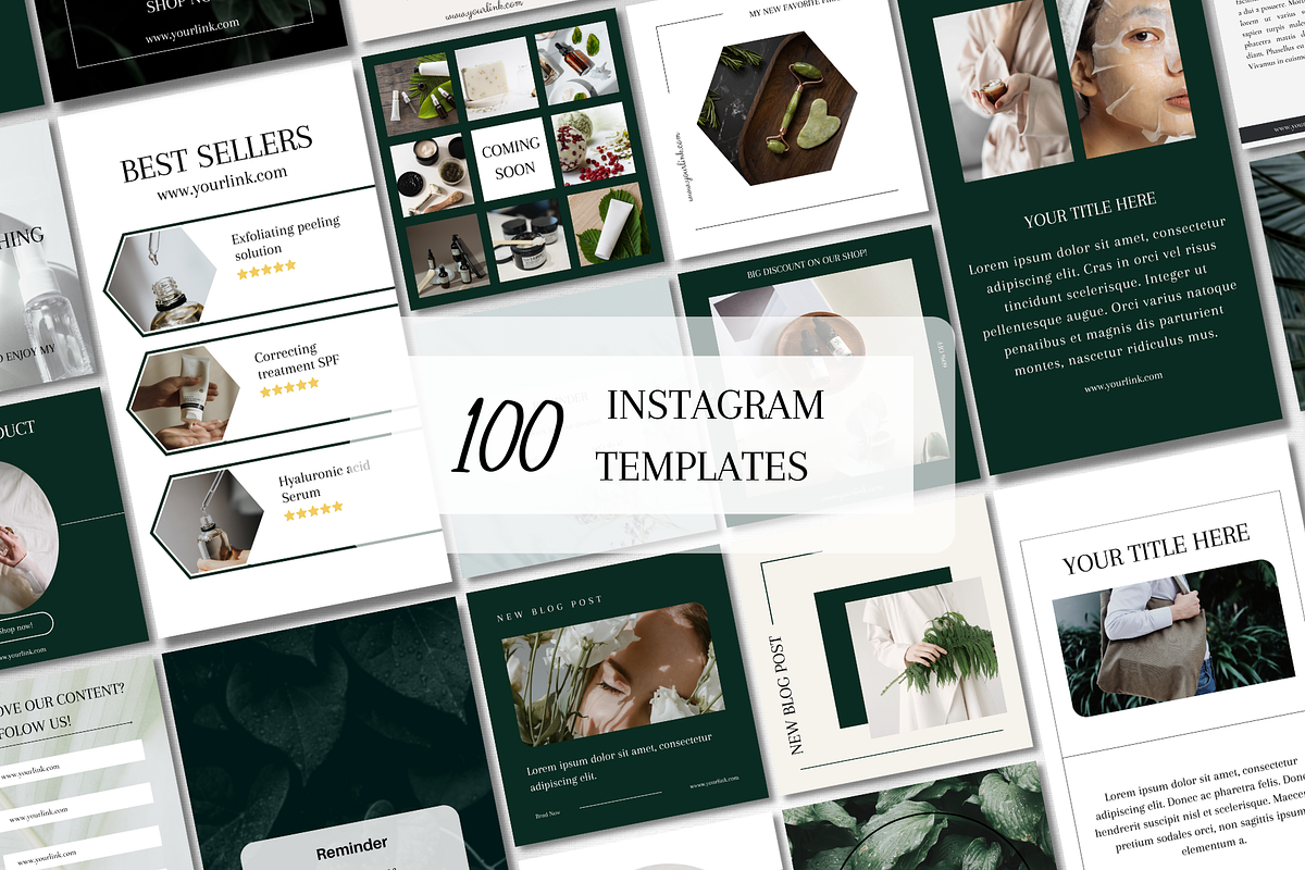 100 Green Instagram Templates Canva, a Social Media Template by IRISEA DESIGNS (Photo 1 of 4)