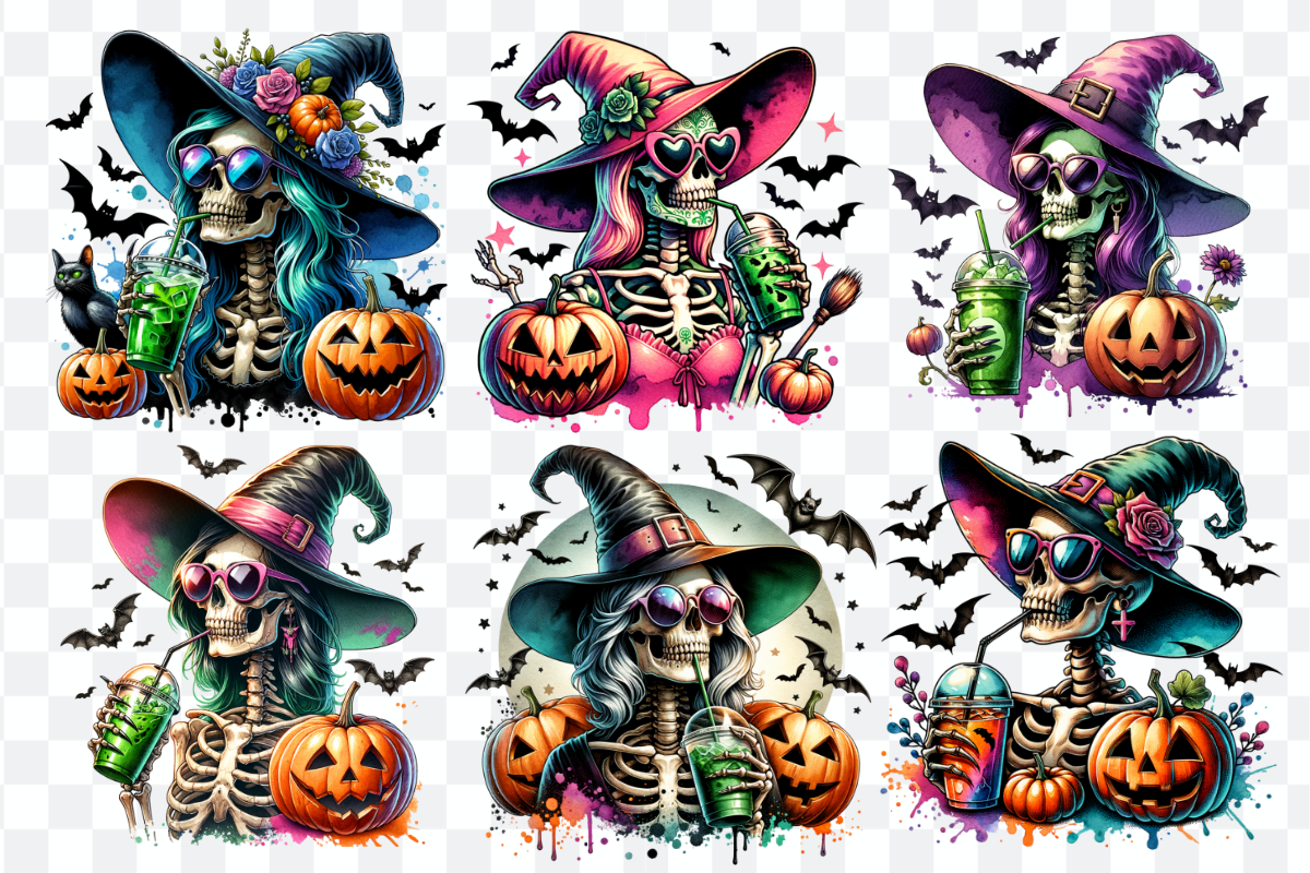 Retro Witch Skeleton and Iced Coffee, a Seasonal Illustration by Bubble Pixel (Photo 2 of 8)