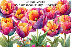 Whimsical Tulip Flower Clipart, an Illustration by Craft Nest