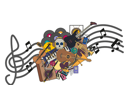 Doodle background of musical instrum