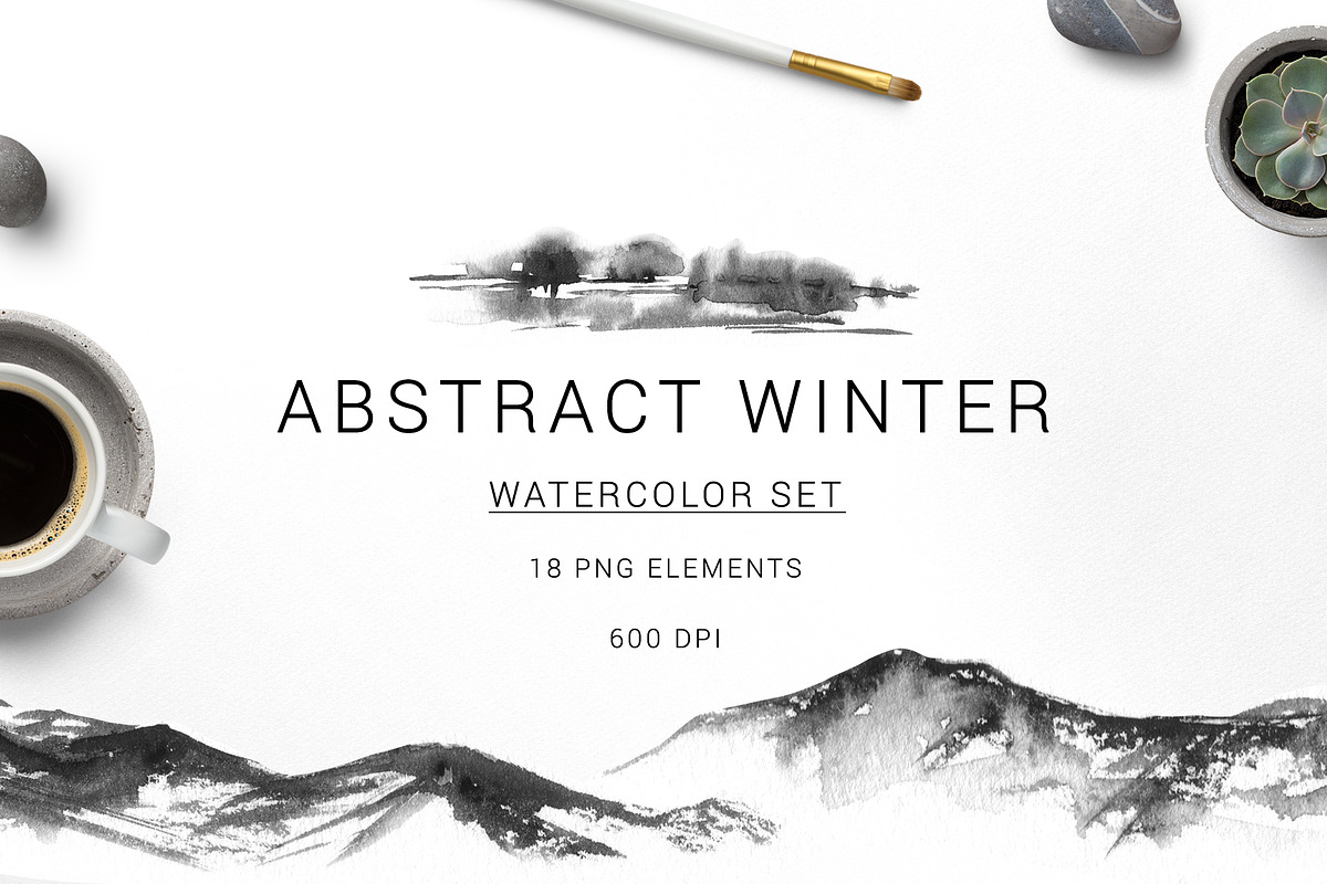 Watercolor abstract winter set, a Seasonal Illustration by LeriaArt watercolor (Photo 1 of 6)