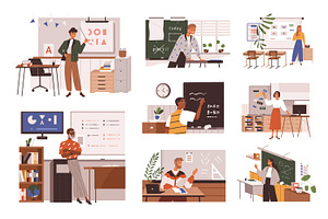 Teachers in school classroom set, an Education Illustration by Good Studio