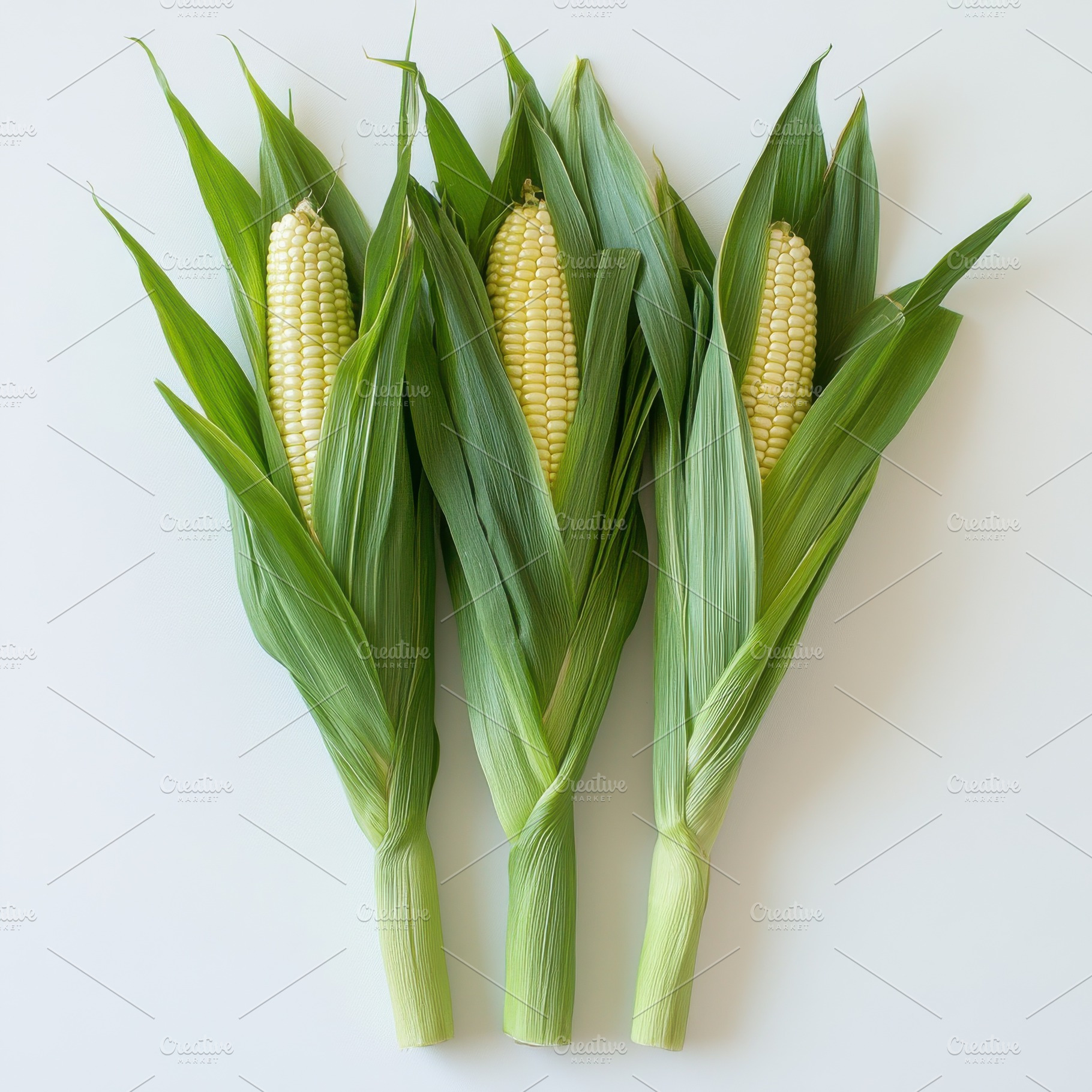 Fresh Corn Cobs vegetables with gree, a Food & Drink Photo by Pixeness Studio