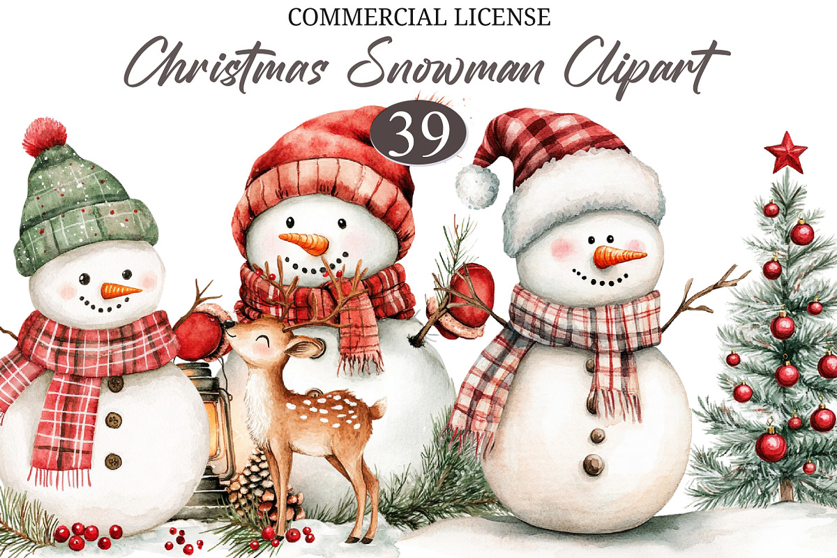 Christmas Snowman Clipart Bundle, a Seasonal Illustration by designcity5 (Photo 1 of 5)