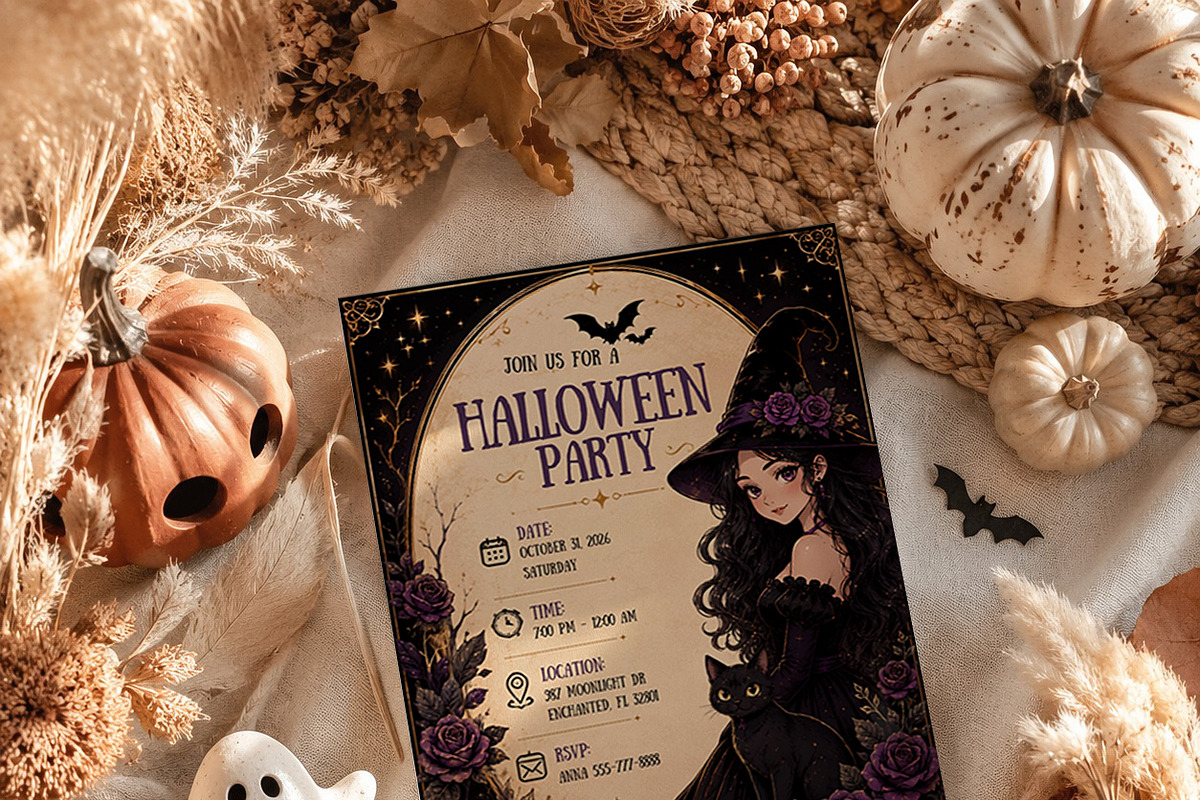 Gothic Witch Halloween Invitation, an Invitation Template by Arslan (Photo 2 of 5)