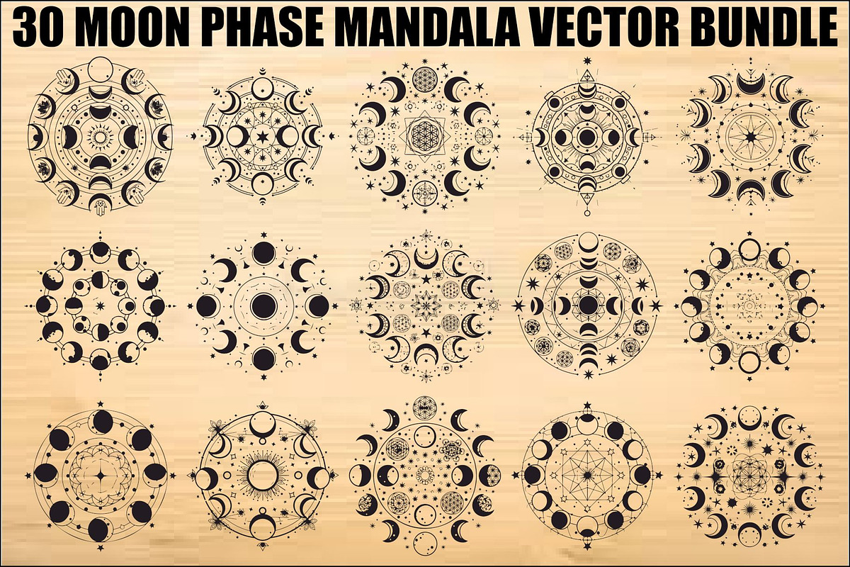 Moon Phase Mandala SVG Bundle, an Illustration by yasushie (Photo 1 of 31)