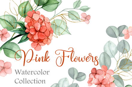Pink flowers. Watercolor collection