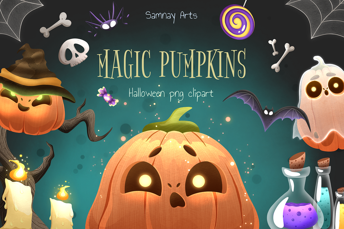 Magic Pumpkins Halloween Clipart, an Illustration by Samnay Arts (Photo 1 of 10)