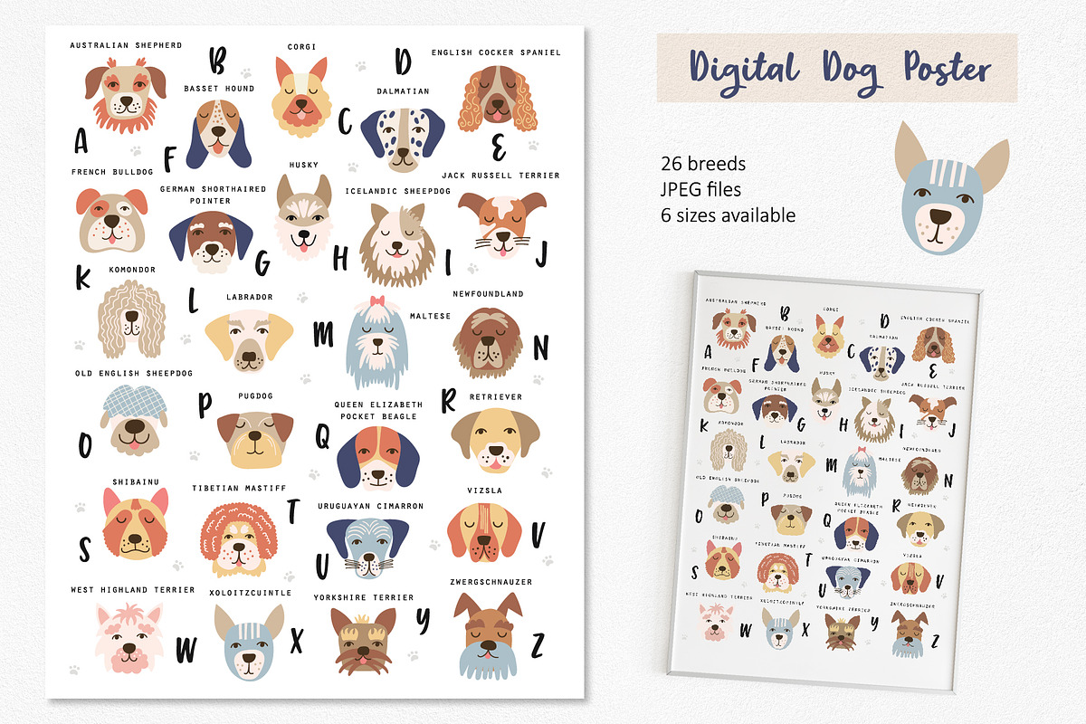 Dog Face Clipart, A-Z Breed Poster, an Animal Illustration by DearLetters (Photo 3 of 7)