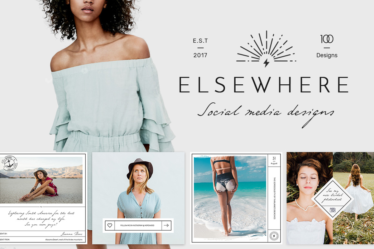 Elsewhere Vintage Social Media Pack, a Social Media Template by NordWood (Photo 1 of 8)