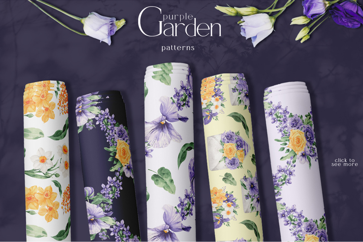 Watercolor Flowers Set Purple Garden, a Decorative Illustration by ViktoriyaD (Photo 11 of 14)