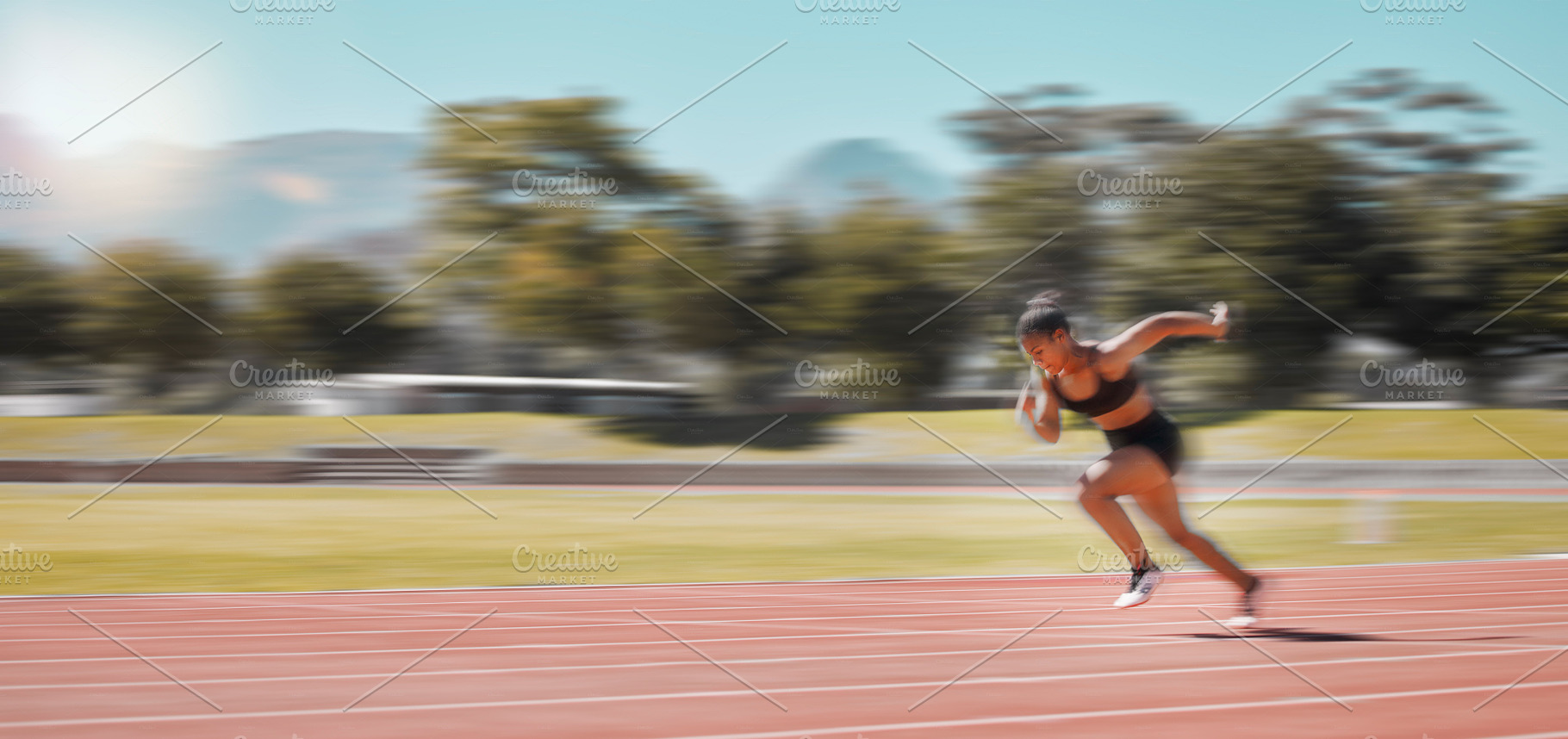 Speed, track and fast woman running for fitness health, exercise and workout for marathon race, contest or competition. Sports commitment, sprint action or athlete runner training for France olympics, a Photo by Peopleimages.com