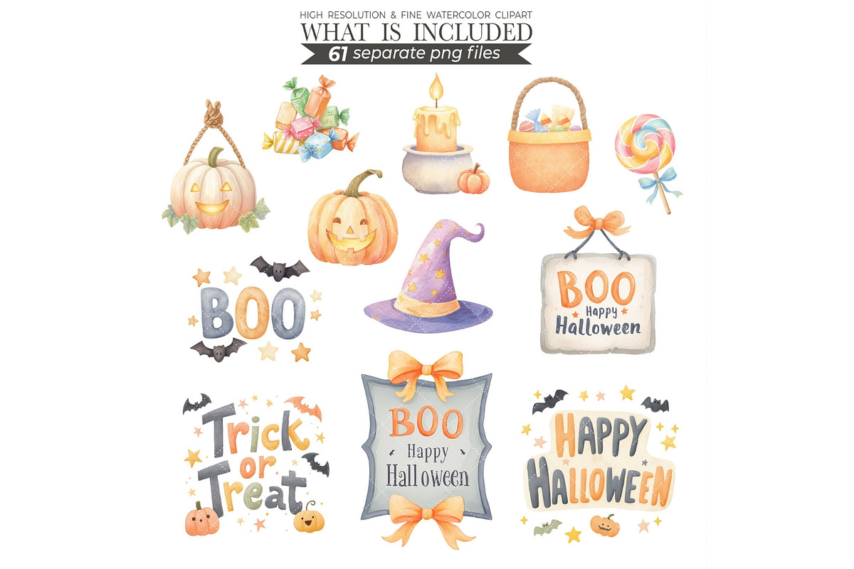 Halloween Animals Clipart Watercolor, an Animal Illustration by CharmClipart (Photo 6 of 8)