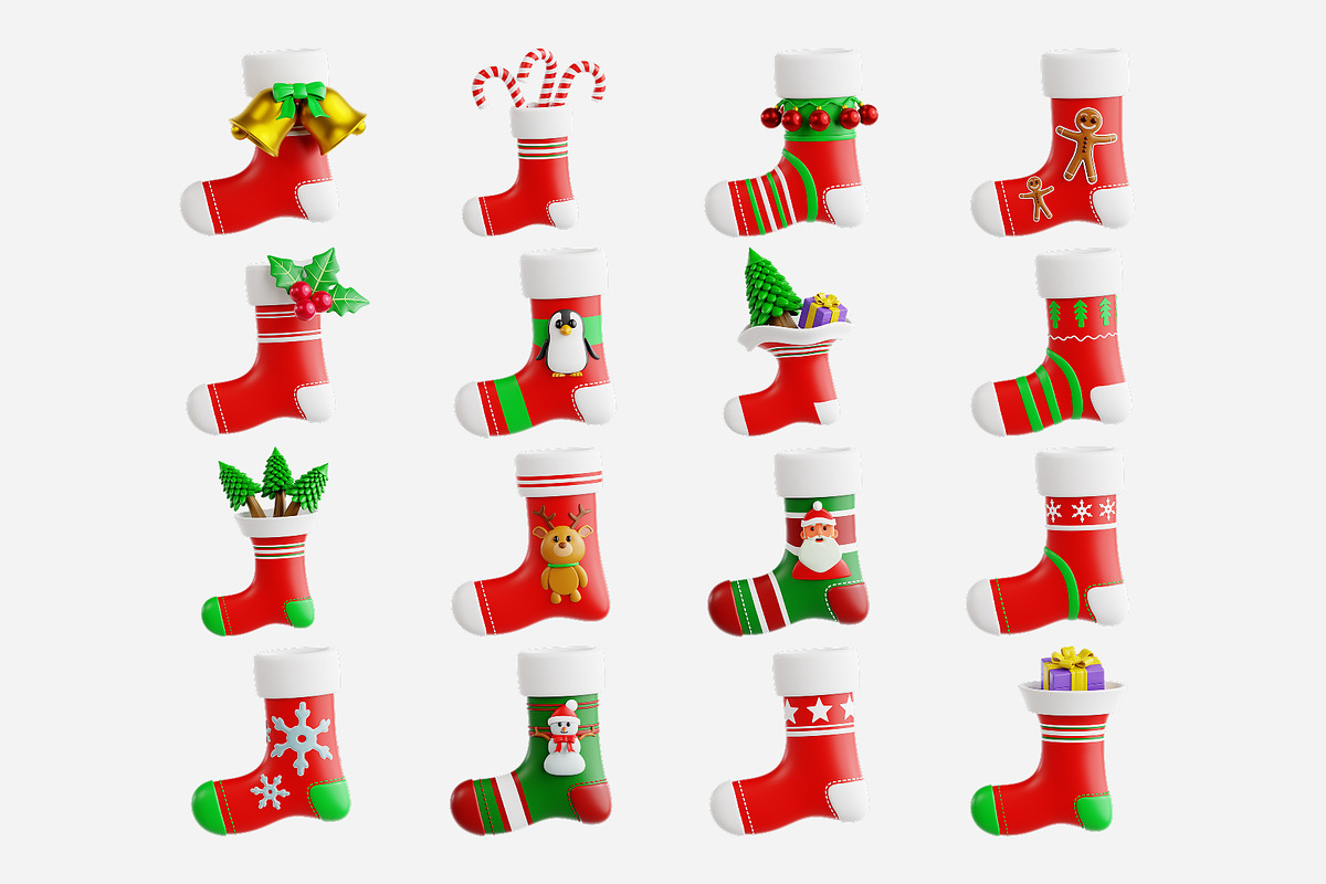 Christmas Stocking 3D Icon Set, an Object 3D Model by Eklip Studio (Photo 2 of 2)