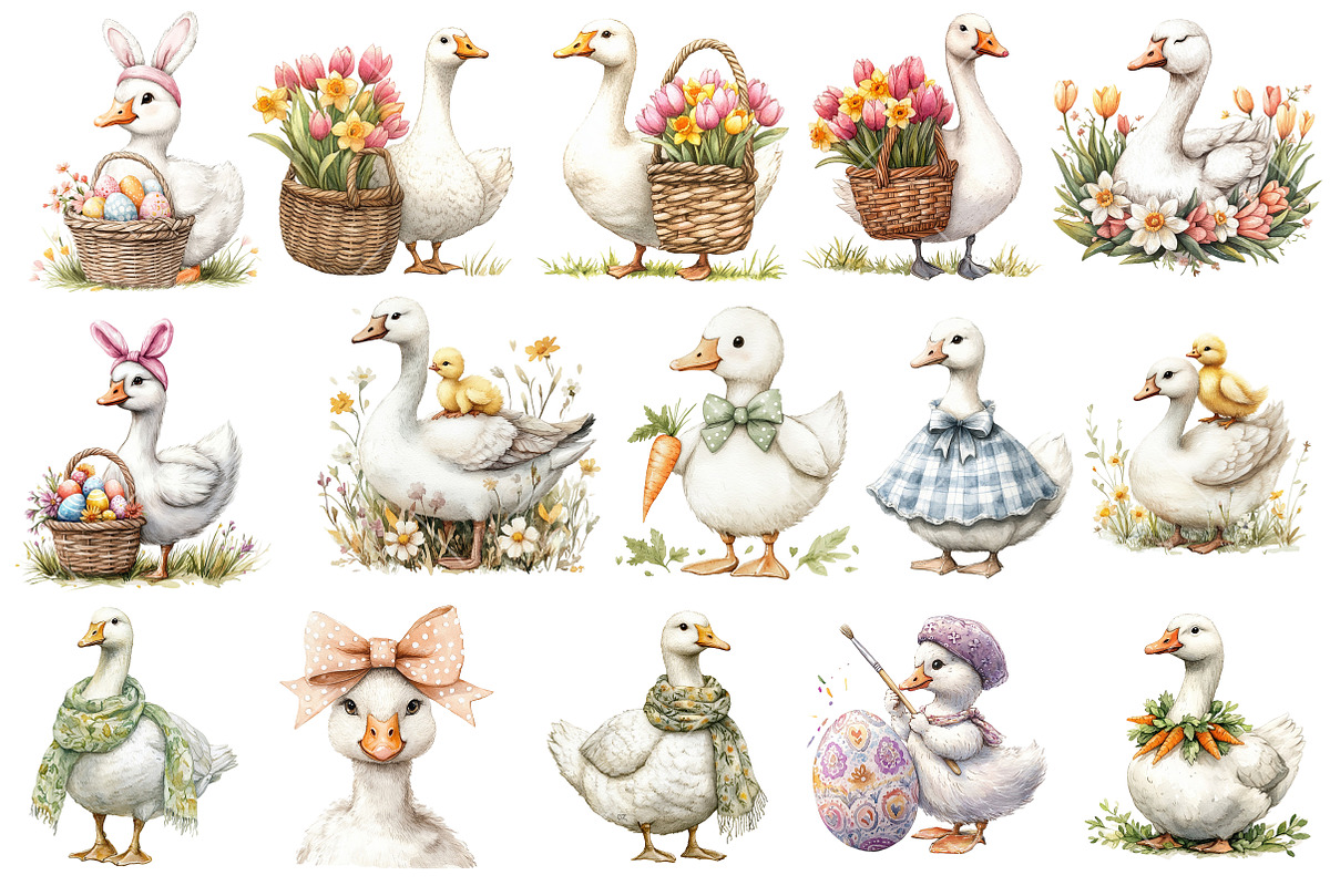 Watercolor Easter Goose Clipart, an Illustration by OK Design (Photo 3 of 6)