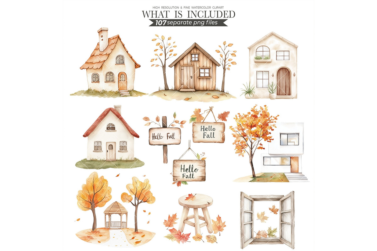 Fall Clipart Autumn Watercolor PNG, an Illustration by CharmClipart (Photo 8 of 10)