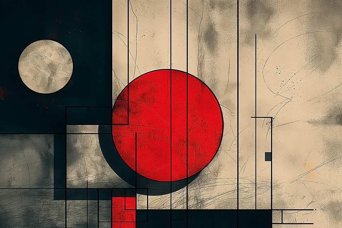 Abstract geometric artwork featuring bold shapes and contrasting, a Decorative Illustration by ImageMir