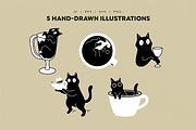 Coffee Cats Vector Illustrations, an Animal Illustration by helenreveur (Thumbnail 3 of 5)