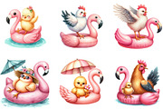 Cute Chicken's on Flamingo Floats Cl, an Illustration by DreamArtGraphic (Thumbnail 3 of 4)