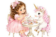 Princess and Unicorn Watercolor, a Seasonal Illustration by CreationArt (Thumbnail 2 of 8)
