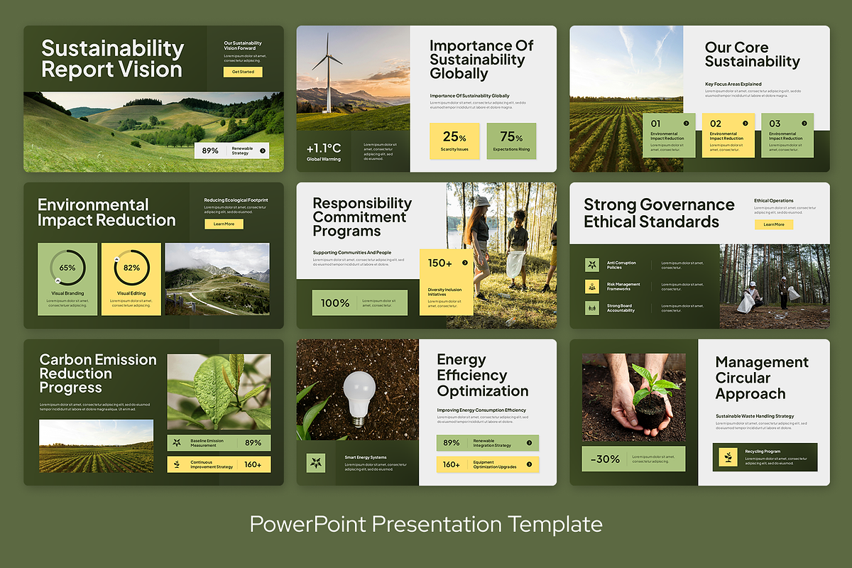 Green Yellow Sustainability Report, a Presentation Template by Sixtemp (Photo 2 of 3)